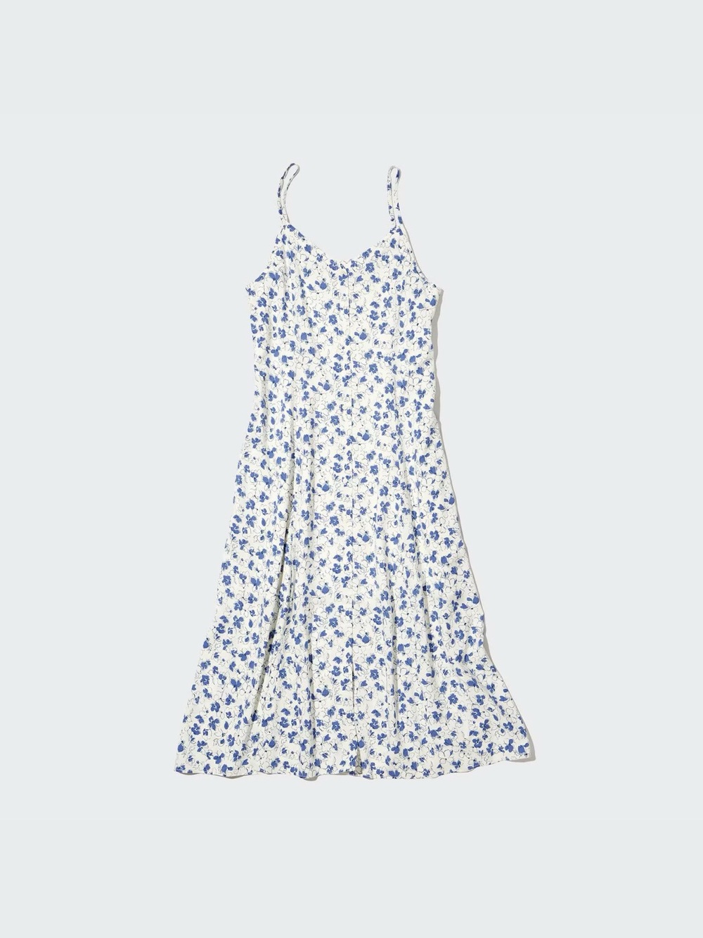 Uniqlo White Midi Dress with Blue Floral Print